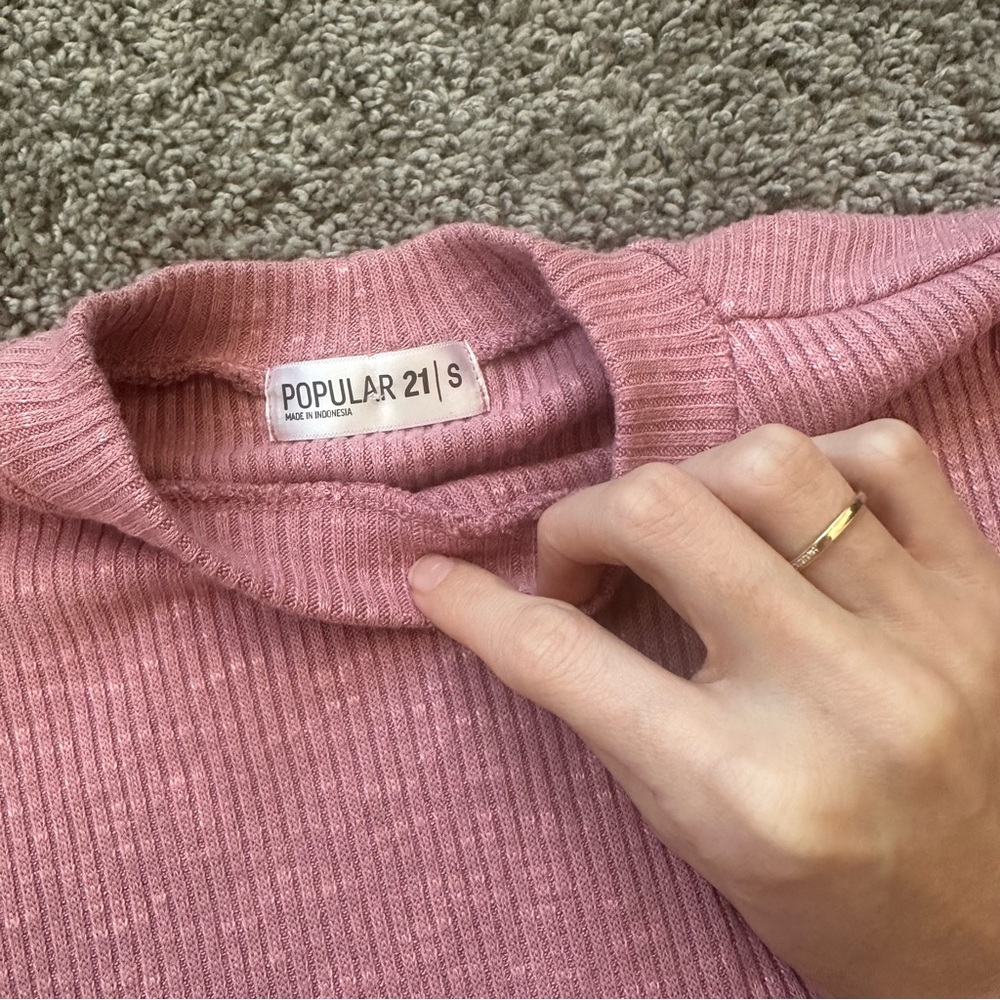 Popular Basics Pink Ribbed Short Sleeve Tee - Picture 4 of 4